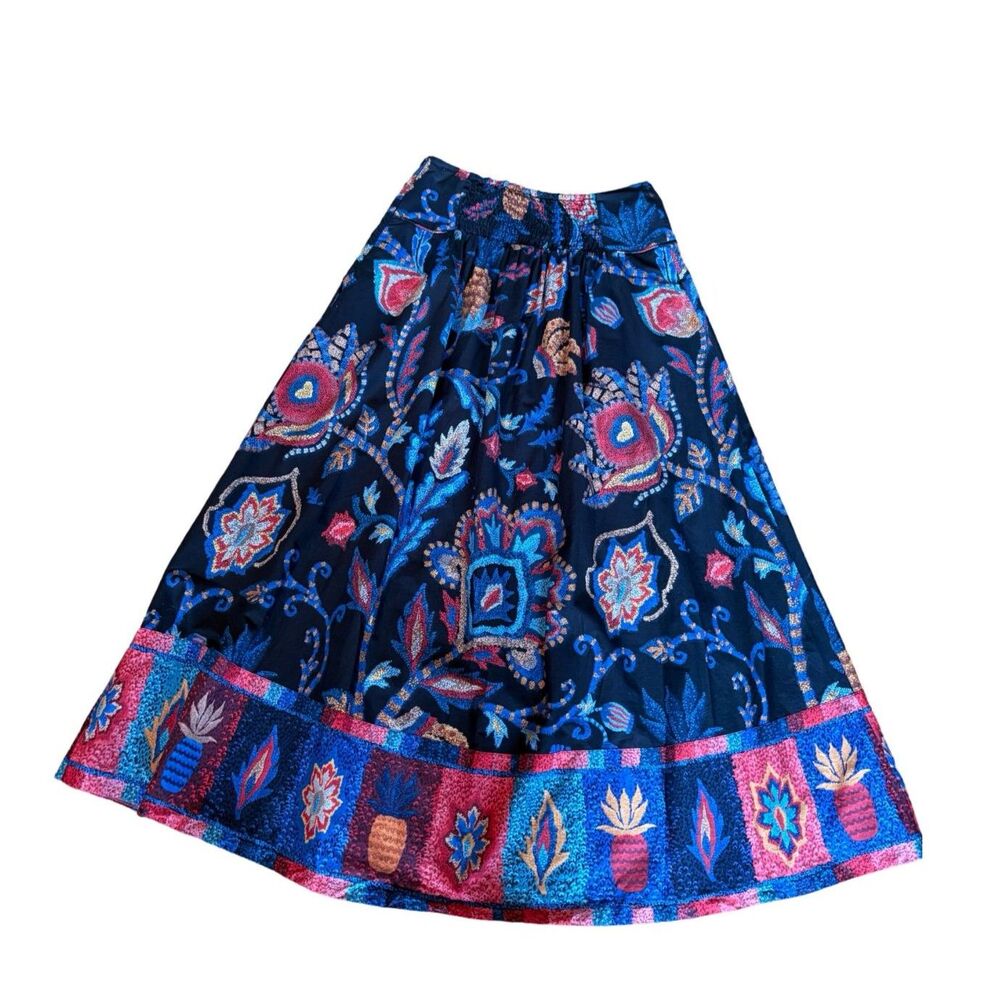 Farm Rio NWOT Black Sunset Tapestry Organic Cotton Midi Skirt Floral Sz M - Picture 5 of 12